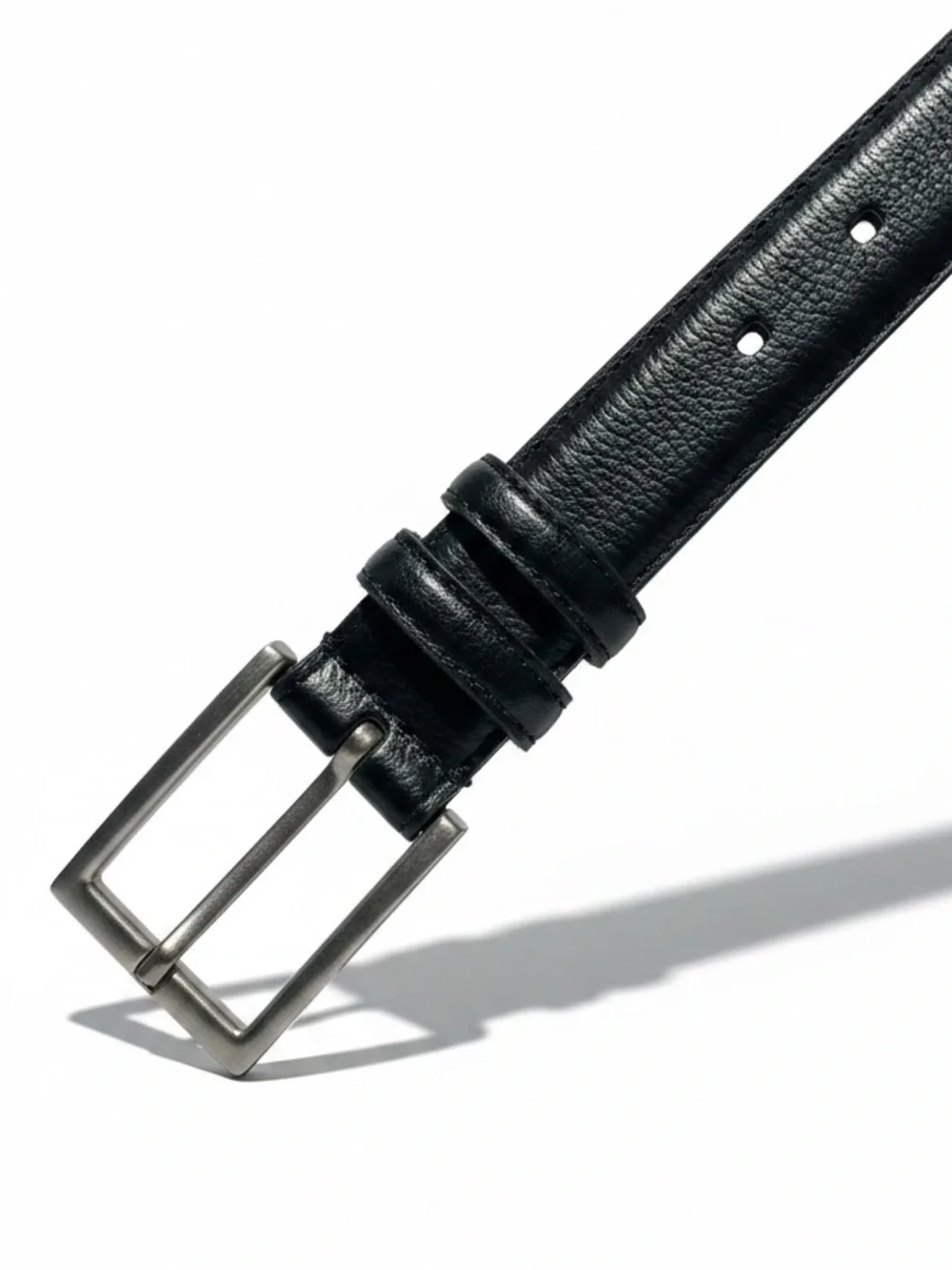 Full-Grain Leather Men's Black Belt Sz 32 Silver Buckle Classic